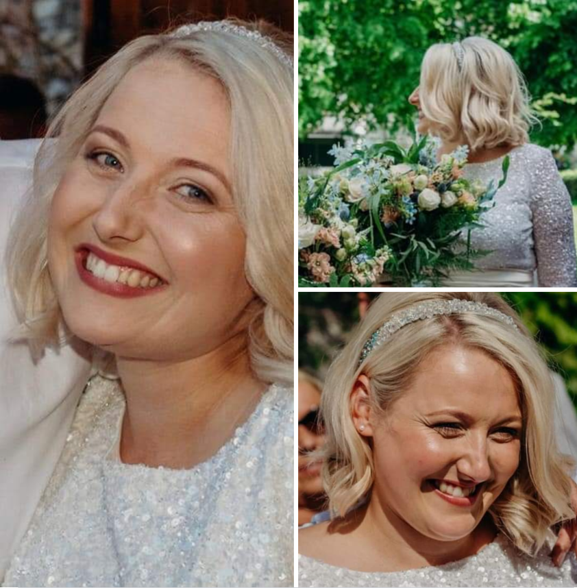 Bride wearing swarovski crystal bridal headband